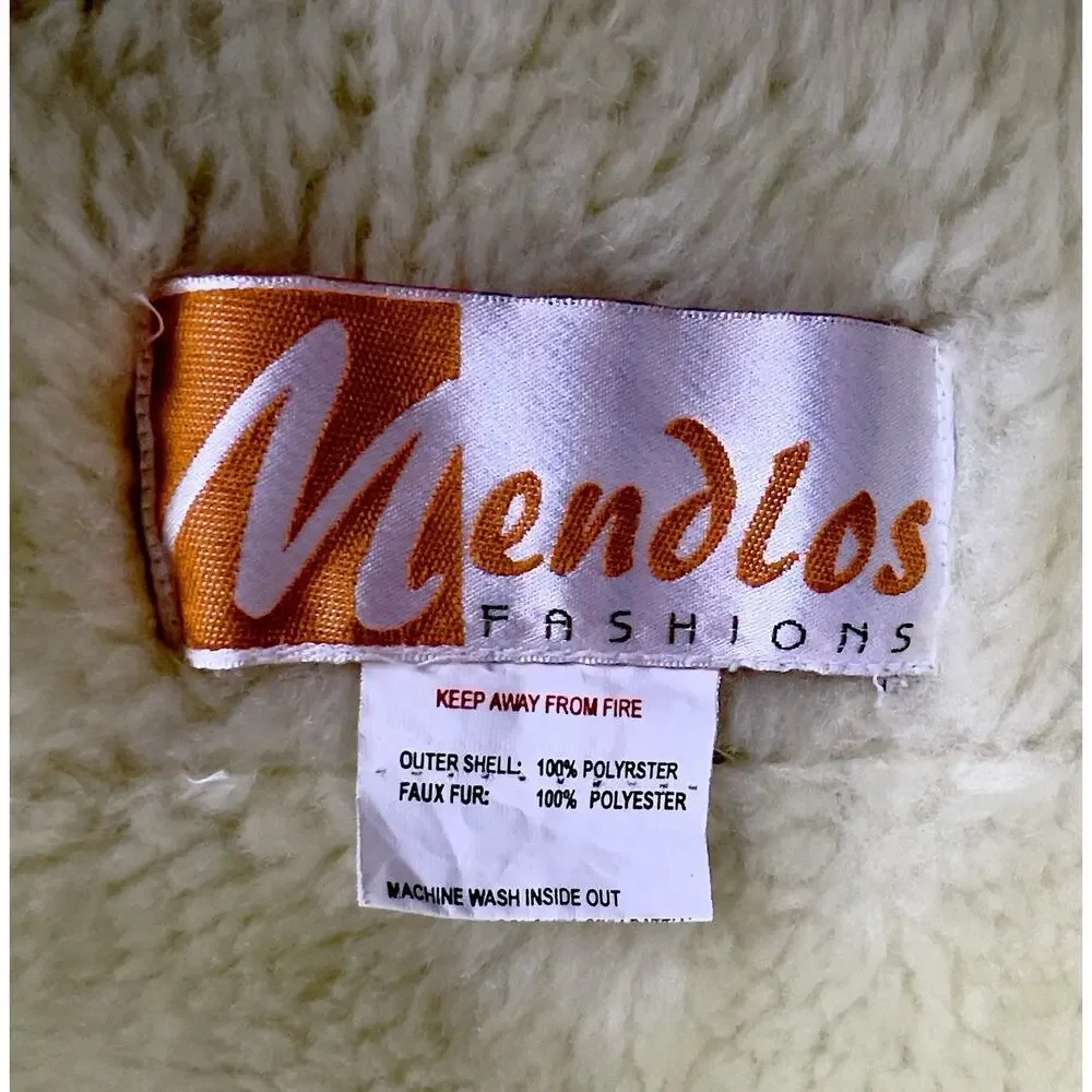 Vintage Mendlos Fashions Faux Suede Sherpa Scarf Wrap Shawl Tan Beige Pockets